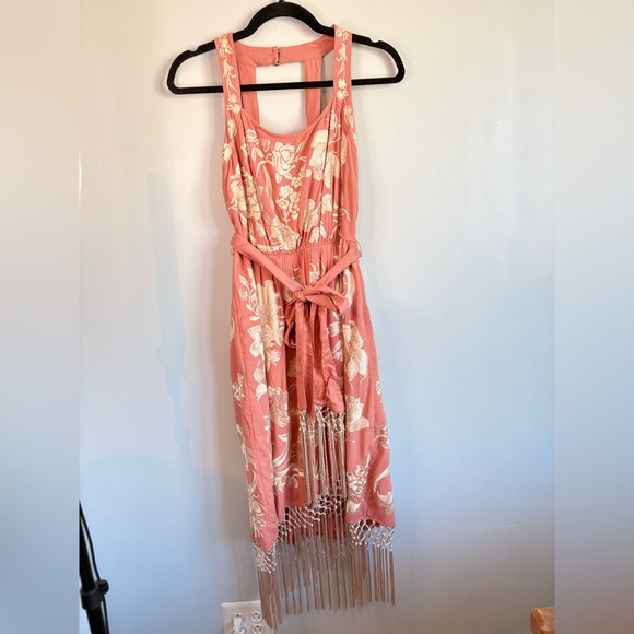 Anthropologie Dresses & Skirts - Anthropologie Coral and Cream Floral Tassel Midi Dress